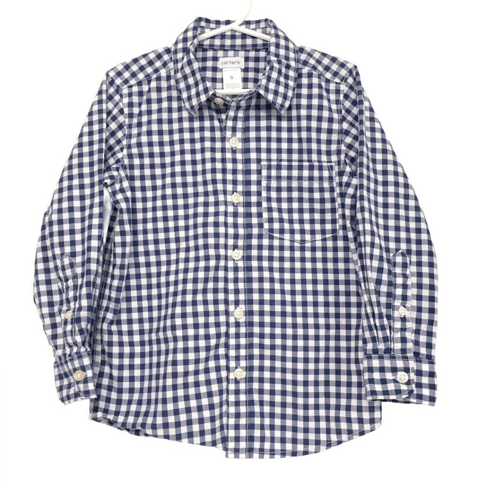 Carters Blue & White Long sleeve Plaid Shirt Boy's Size 6